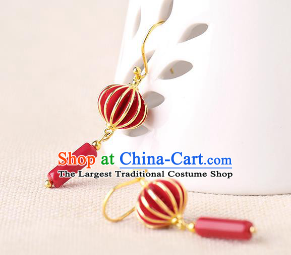 Chinese Classical Red Lantern Ear Accessories Traditional Cheongsam Wedding Earrings