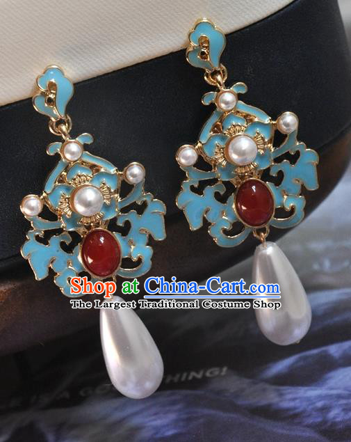 Chinese Classical Cheongsam Ruby Ear Accessories Traditional Qing Dynasty Palace Lady Earrings