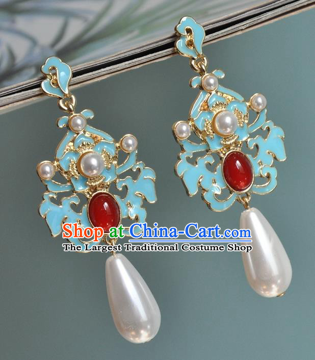 Chinese Classical Cheongsam Ruby Ear Accessories Traditional Qing Dynasty Palace Lady Earrings