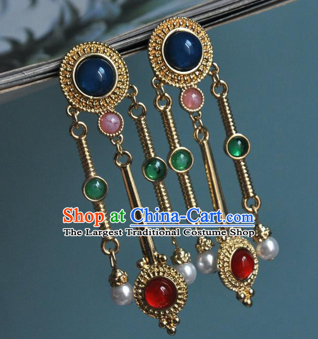 Chinese Traditional Qing Dynasty Gems Earrings Classical Cheongsam Ear Accessories
