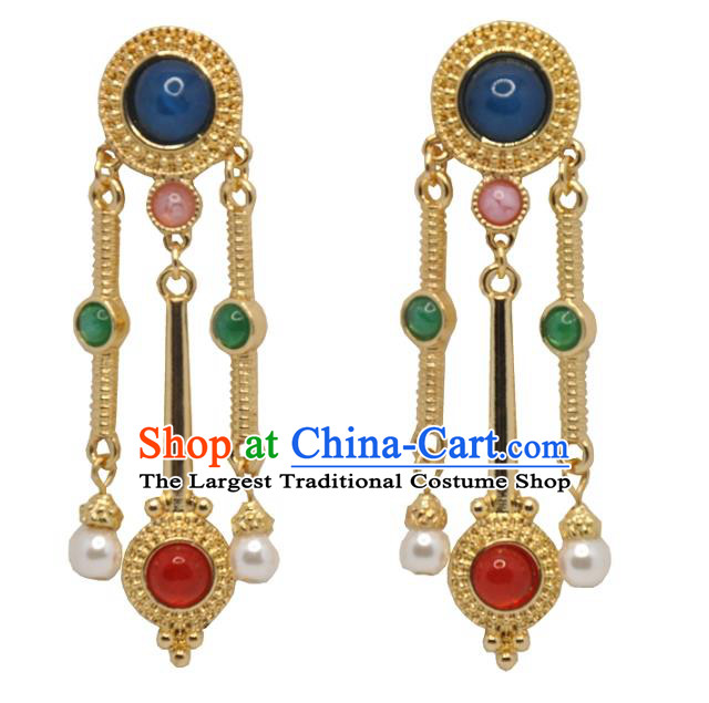 Chinese Traditional Qing Dynasty Gems Earrings Classical Cheongsam Ear Accessories