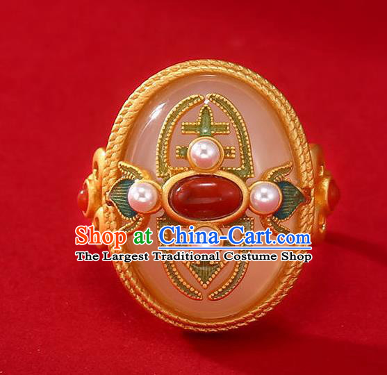 Chinese Handmade Jade Ring Jewelry Accessories Classical Qing Dynasty Golden Circlet