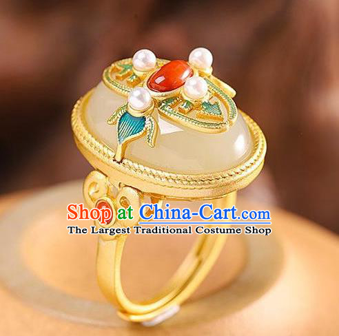 Chinese Handmade Jade Ring Jewelry Accessories Classical Qing Dynasty Golden Circlet
