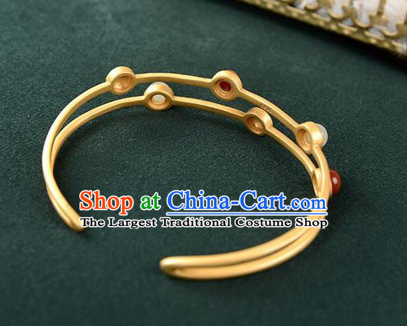 China Handmade White Chalcedony Bracelet Accessories Traditional Golden Bangle Jewelry