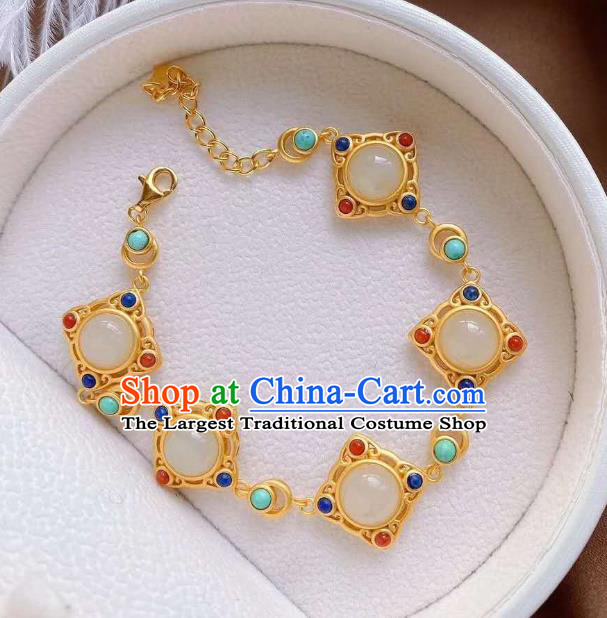 China Handmade Gems Bracelet Accessories Traditional White Chalcedony Bangle Jewelry