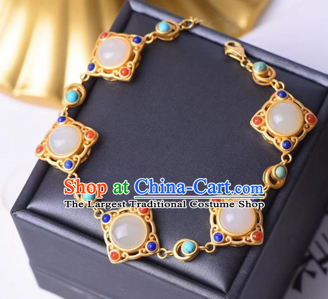 China Handmade Gems Bracelet Accessories Traditional White Chalcedony Bangle Jewelry