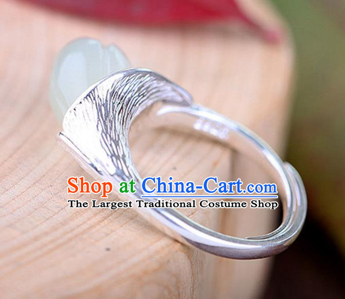 Chinese Handmade Jade Mangnolia Ring Jewelry Accessories Classical National Silver Circlet
