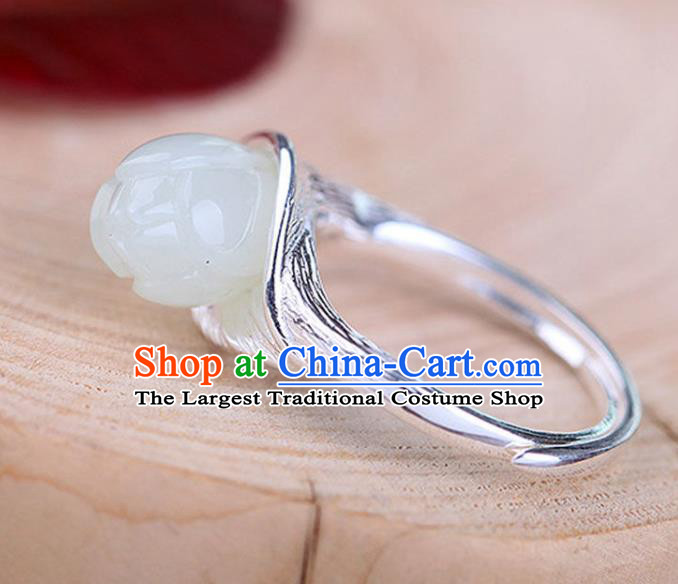 Chinese Handmade Jade Mangnolia Ring Jewelry Accessories Classical National Silver Circlet