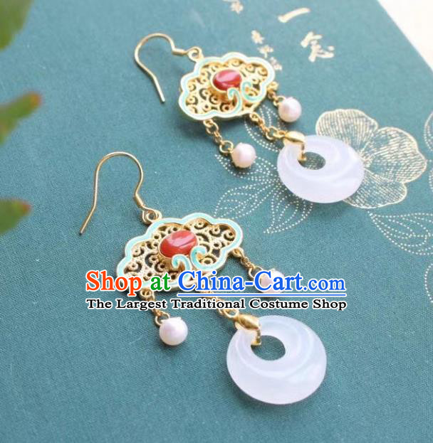 China Traditional Agate Blueing Ear Jewelry Accessories Classical Cheongsam Jade Peace Buckle Earrings