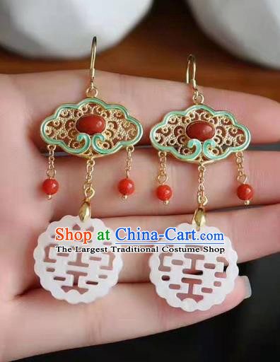 China Traditional Wedding Ear Jewelry Accessories Classical Cheongsam Jade Blueing Earrings