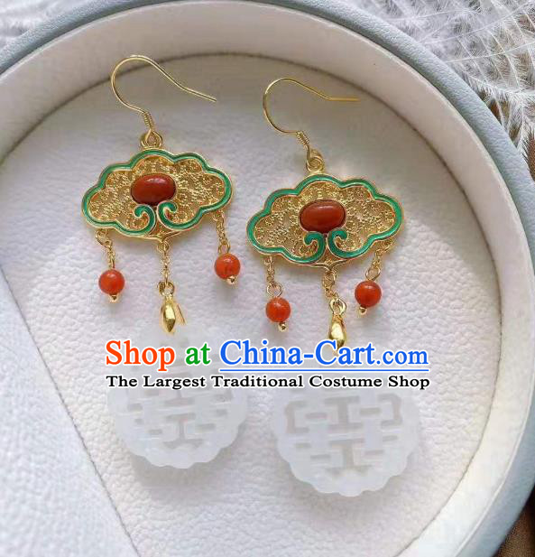 China Traditional Wedding Ear Jewelry Accessories Classical Cheongsam Jade Blueing Earrings