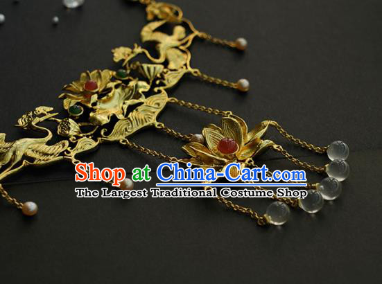 Chinese National Golden Lotus Necklace Handmade Min Dynasty Princess Jewelry Accessories Classical Necklet