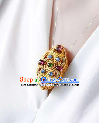 Chinese Classical Gems Necklace Accessories Handmade National Golden Sachet Pendant