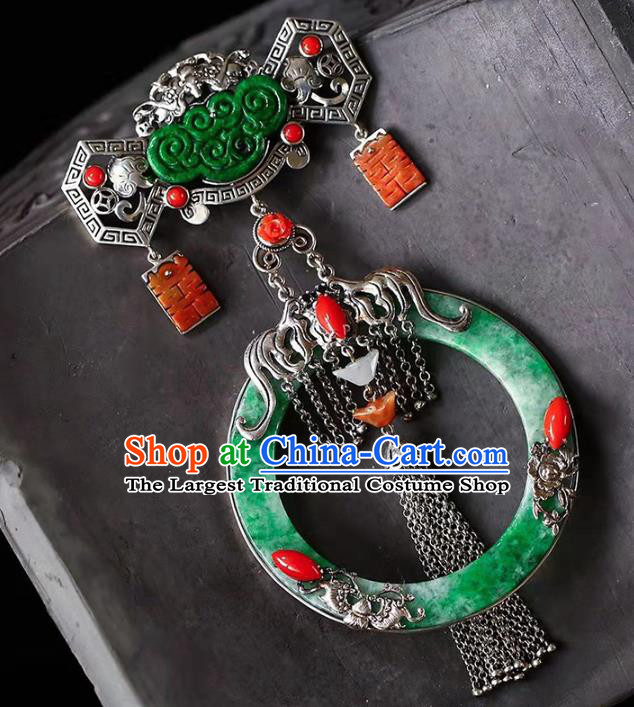 Chinese National Classical Wedding Silver Accessories Handmade Jadeite Necklet Pendant