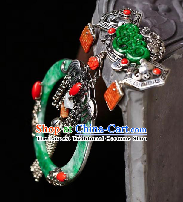 Chinese National Classical Wedding Silver Accessories Handmade Jadeite Necklet Pendant