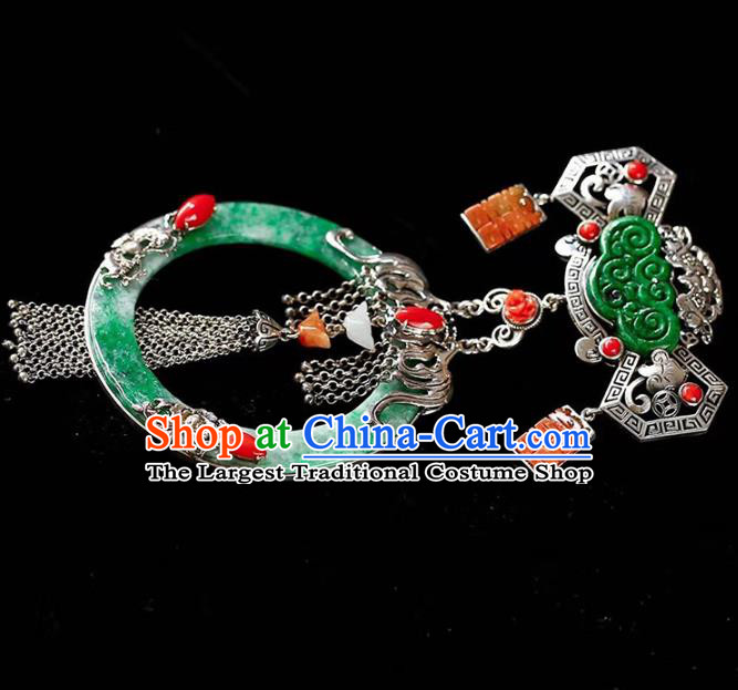 Chinese National Classical Wedding Silver Accessories Handmade Jadeite Necklet Pendant