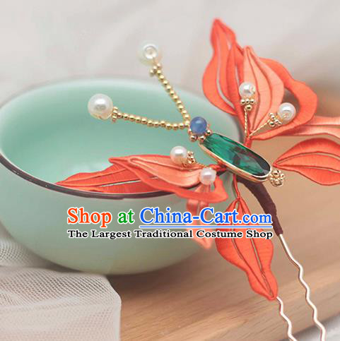 Chinese Traditional Red Silk Butterfly Hair Stick Hair Accessories Handmade Classical Hairpin