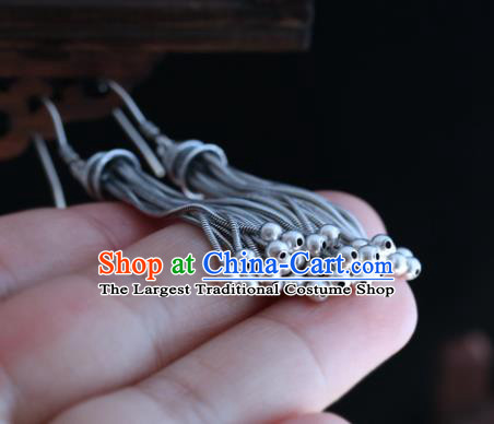 Handmade Chinese Eardrop Classical Cheongsam Earrings Accessories Traditional Silver Bells Tassel Ear Jewelry