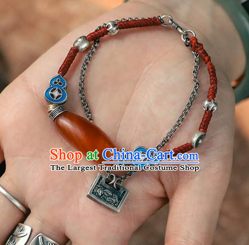 China Traditional Silver Longevity Lock Bracelet Accessories Bangle Jewelry Classical Agate Wristlet Chain