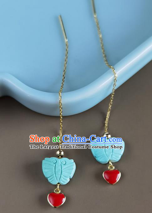 Handmade Chinese Traditional Kallaite Butterfly Eardrop Classical Earrings Accessories Cheongsam Ear Jewelry