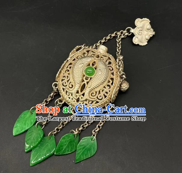 Chinese Handmade National Chrysoprase Sachet Pendant Cheongsam Jewelry Classical Golden Waist Accessories