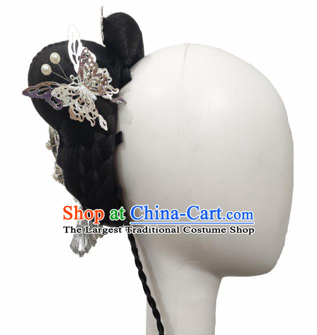Traditional China Folk Dance Headwear Handmade Stage Show Hair Accessories Classical Dance Wig Chignon