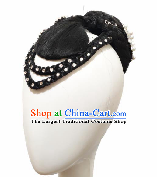 Traditional China Handmade Classical Dance Wig Chignon Stage Show Hair Accessories Fan Dance Headdress