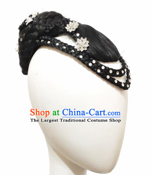 Traditional China Handmade Classical Dance Wig Chignon Stage Show Hair Accessories Fan Dance Headdress