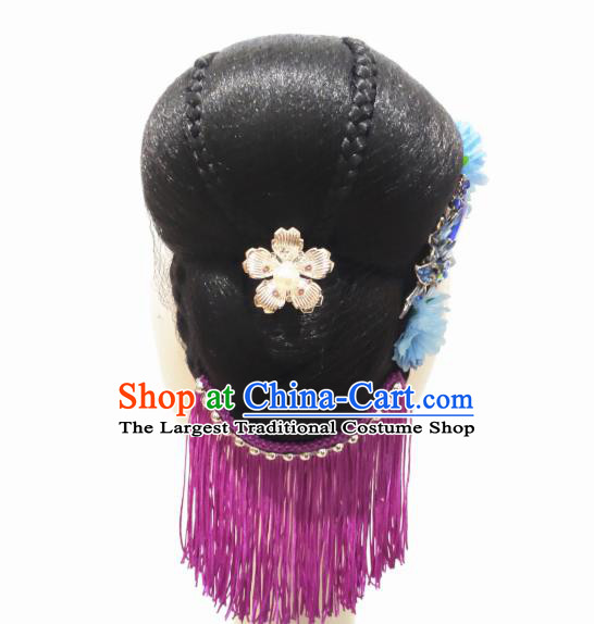 China Traditional Umbrella Dance Wig Chignon Classical Dance Hair Accessories