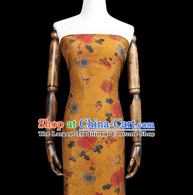Chinese Qipao Dress Golden Satin Traditional Brocade Fabric Classical Chrysanthemum Pattern Silk Drapery