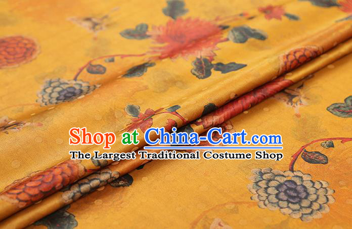 Chinese Qipao Dress Golden Satin Traditional Brocade Fabric Classical Chrysanthemum Pattern Silk Drapery