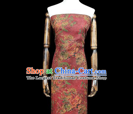 Chinese Traditional Magenta Brocade Qipao Dress Tapestry Fabric Classical Roses Pattern Silk Drapery