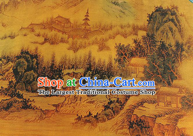 Chinese Classical Palace Beauty Pattern Silk Drapery Traditional Yellow Gambiered Guangdong Gauze Qipao Dress Fabric