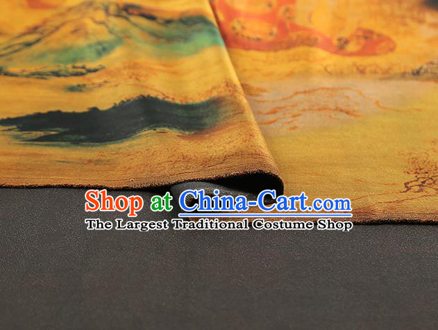 Chinese Classical Palace Beauty Pattern Silk Drapery Traditional Yellow Gambiered Guangdong Gauze Qipao Dress Fabric