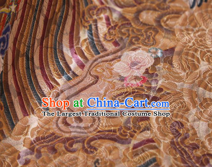 Chinese Classical Wave Cranes Pattern Silk Fabric Traditional Cheongsam Ginger Brocade Material Tapestry