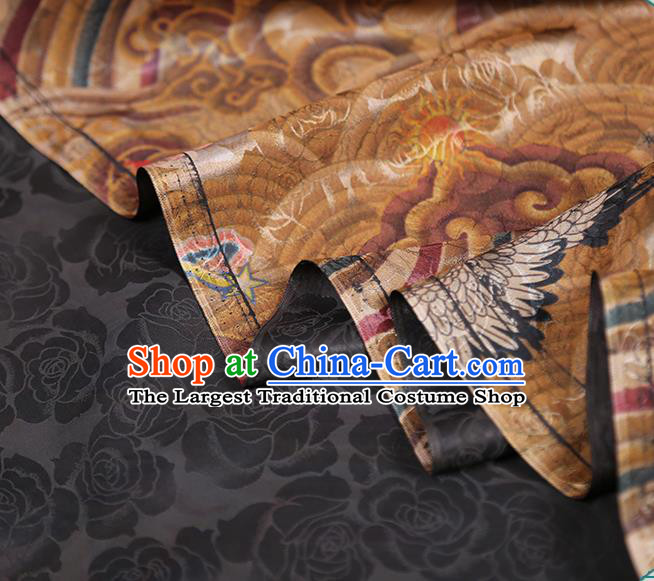 Chinese Classical Wave Cranes Pattern Silk Fabric Traditional Cheongsam Ginger Brocade Material Tapestry