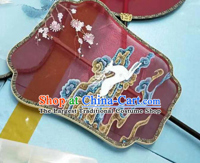 China Handmade Embroidered Palace Fan Traditional Court Hanfu Fan Wedding Wine Red Silk Fan