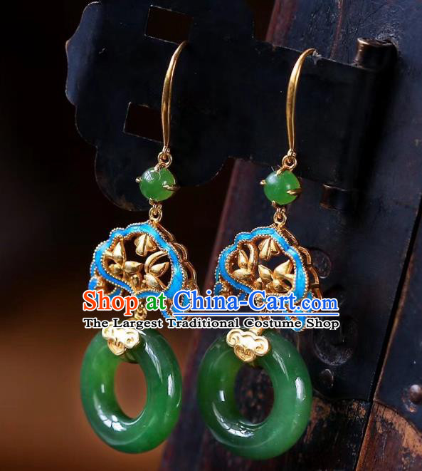 Chinese Handmade Jadeite Ear Accessories Traditional Cheongsam Peace Buckle Earrings