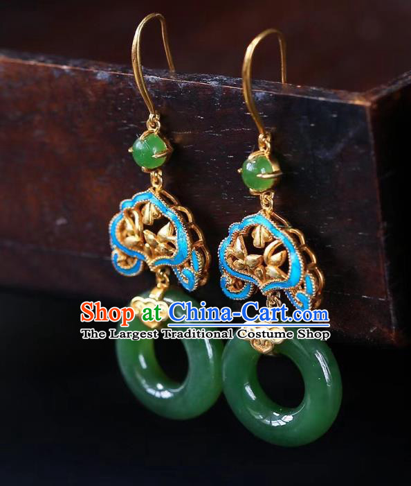 Chinese Handmade Jadeite Ear Accessories Traditional Cheongsam Peace Buckle Earrings