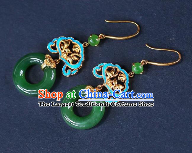 Chinese Handmade Jadeite Ear Accessories Traditional Cheongsam Peace Buckle Earrings