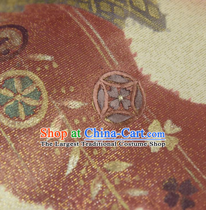 Traditional Japanese Embroidered Pattern Silk Fabric Asian Japan Kimono Classical Belt Brocade Material