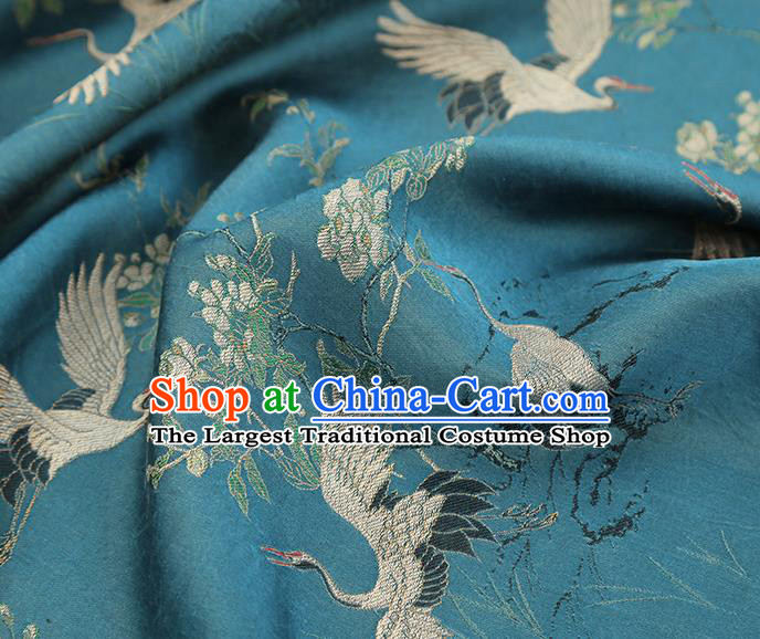 China Traditional Cranes Pattern Song Brocade Classical Cheongsam Lake Blue Silk Fabric