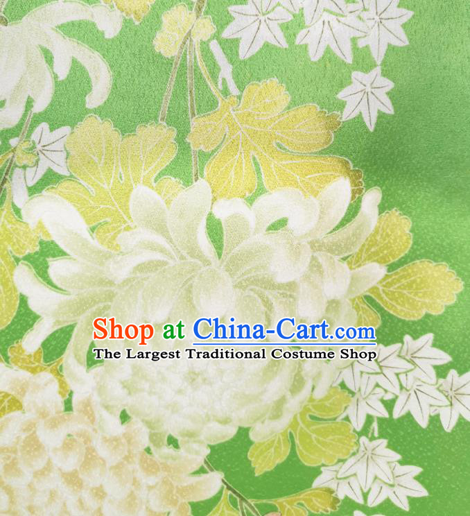 Japan Classical Chrysanthemum Pattern Brocade Asian Traditional Cloth Drapery Japanese Kimono Green Silk Fabric