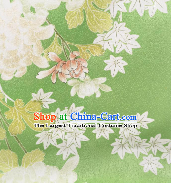 Japan Classical Chrysanthemum Pattern Brocade Asian Traditional Cloth Drapery Japanese Kimono Green Silk Fabric