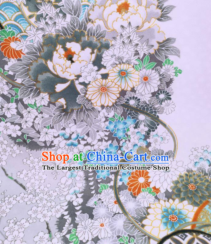 Asian Japan Traditional Brocade Drapery Japanese Classical Peony Pattern Design Kimono Violet Silk Fabric