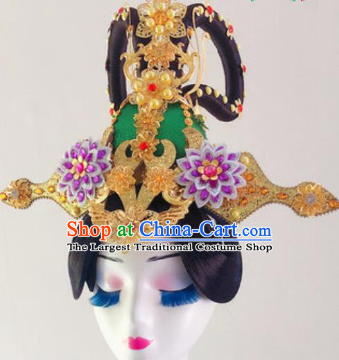 China Handmade Goddess Wigs Chignon Classical Dance Hair Crown Traditional Stage Performance Hair Accessories