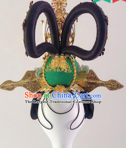China Handmade Goddess Wigs Chignon Classical Dance Hair Crown Traditional Stage Performance Hair Accessories