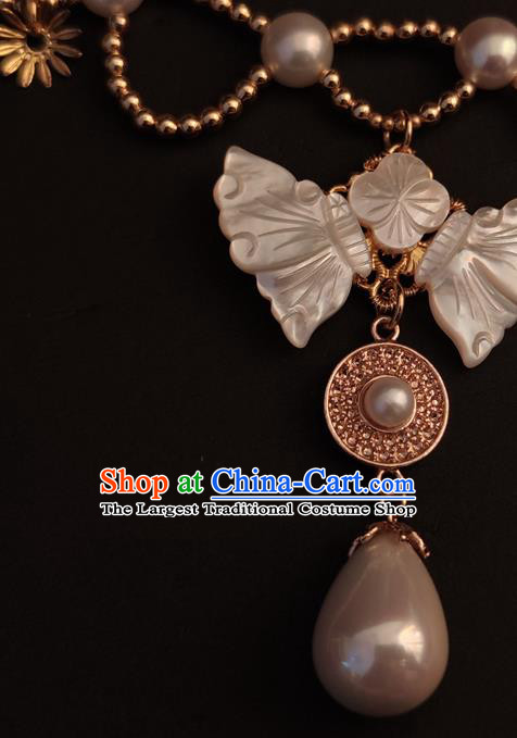 China Classical Ancient Princess Shell Butterfly Necklace Traditional Song Dynasty Court Pearls Necklet Accessories