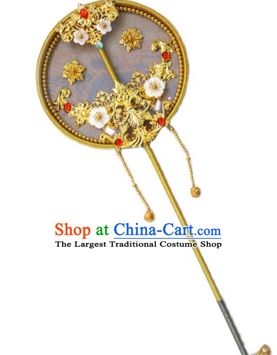 China Traditional Wedding Golden Circular Fan Handmade Palace Fan Classical Hanfu Fan
