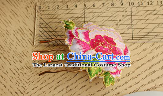 China Classical Cheongsam Hair Accessories National Handmade Embroidered Pink Peony Hair Comb
